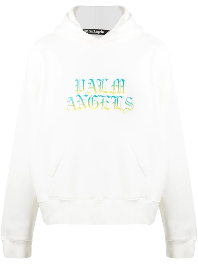 Shop Palm Angels Gradient Hue Gothic Logo Hoodie In White
