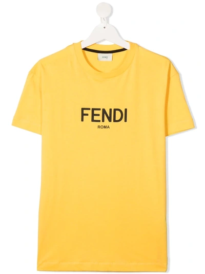 Shop Fendi Teen Logo-print T-shirt In Yellow