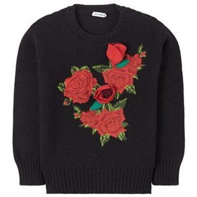 Shop Dolce & Gabbana Black Flower Applique Wool Knit Jumper