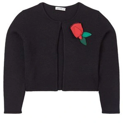 Shop Dolce & Gabbana Black Flower Applique Wool Knit Cardigan