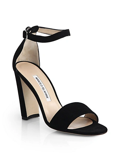 Manolo Blahnik Lauratop Suede Sandals In Black