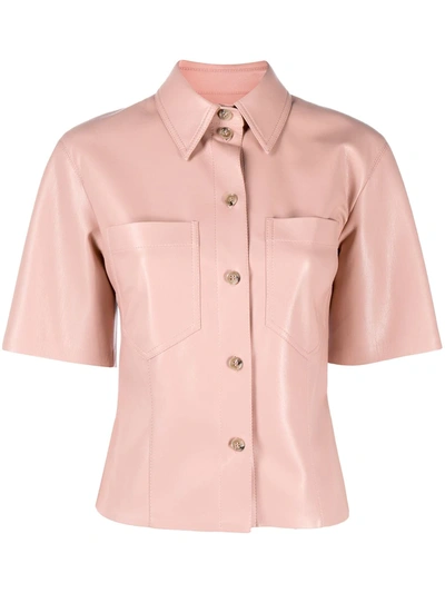 Shop Nanushka Short-sleeved Faux-leather Shirt In Pink