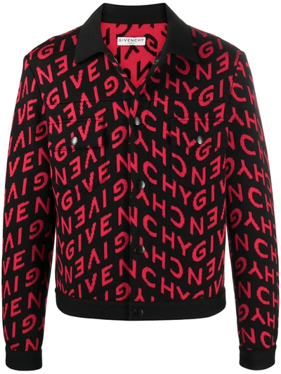 Shop Givenchy Logo Intarsia-knit Jacket In Red