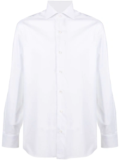 Shop Barba Long-sleeved Classic-collar Shirt In White