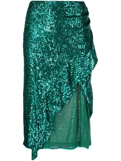 Shop Pinko Square-sequins Embellished Skirt In Green