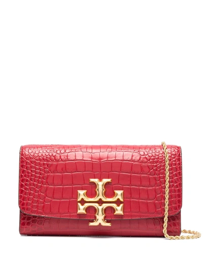 Shop Tory Burch Eleanor Crocodile-effect Leather Bag In Red