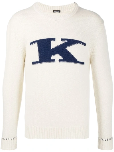 Shop Kiton Monogram Intarsia Cashmere Jumper In Neutrals