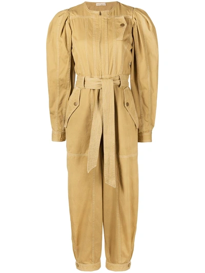 Shop Ulla Johnson Contrast-stitching Tied-waist Jumpsuit In Yellow