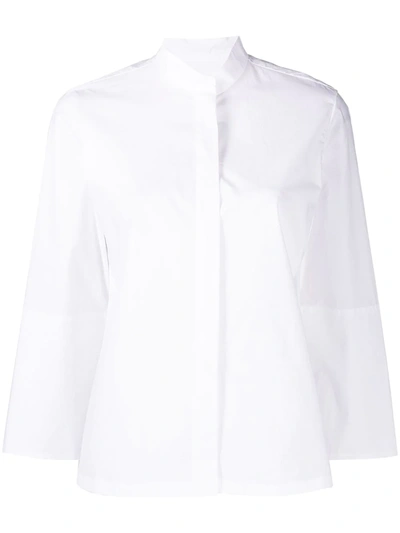 Shop Odeeh Band-collar Three-quarter Sleeve Shirt In White