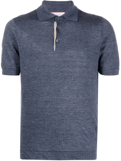 Shop Brunello Cucinelli Button-down Collar Polo Shirt In Blue