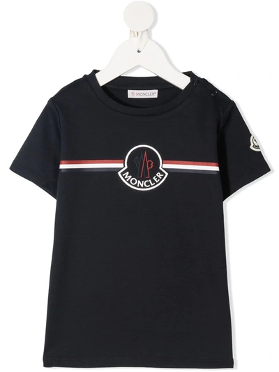Shop Moncler Logo Stripe T-shirt In 蓝色