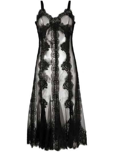 Shop Dolce & Gabbana Sheer Lace Flared Dress In Black