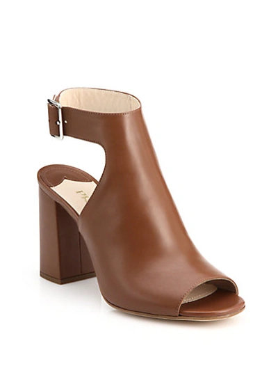 Prada Open-toed Leather Ankle Boots In Cognac
