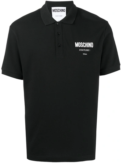 Shop Moschino Logo-print Cotton Polo Shirt In Black