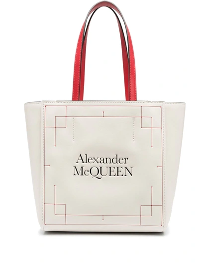 Shop Alexander Mcqueen Signature Debossed-logo Tote Bag In Neutrals