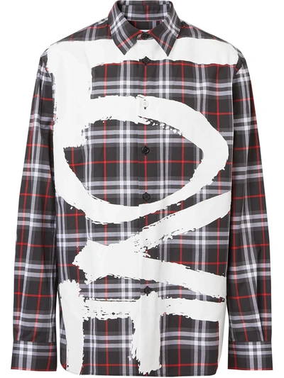 Shop Burberry Vintage Check Love-print Shirt In Black