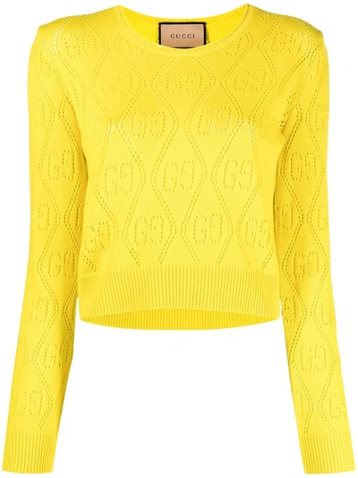 Shop Gucci Gg Perforated Fine-knit Jumper In Yellow