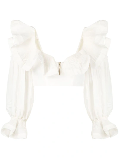 Shop Zimmermann Off-shoulder Ruffled Crop Blouse In White