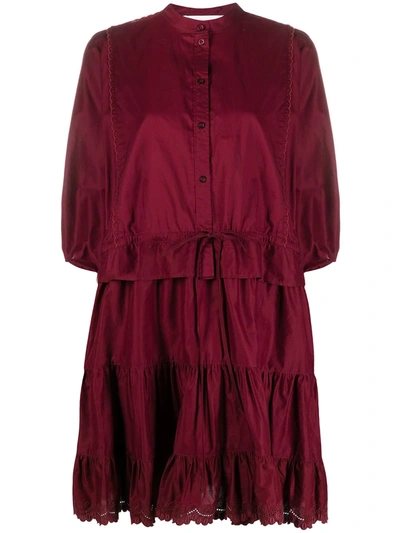 Shop See By Chloé Tiered Puff-sleeved Short Dress In Red
