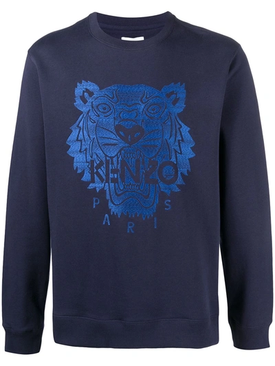 Shop Kenzo Tiger Motif Embroidered Sweatshirt In Blue