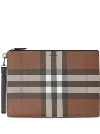 Shop Burberry Large Check-pattern Zip Pouch In Brown