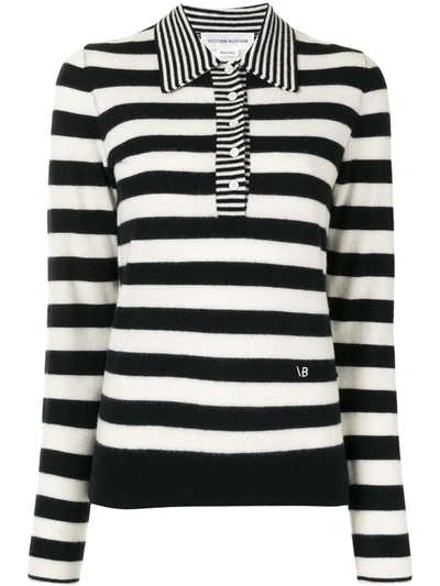 Shop Victoria Beckham Striped Knit Polo Shirt In Black