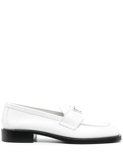 Shop Prada Logo-plaque Penny Loafers In Weiss