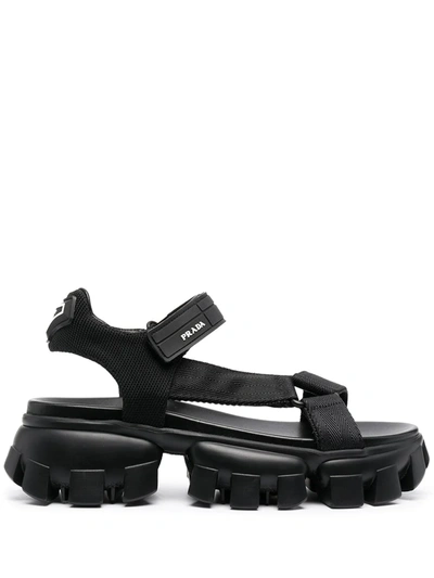 Prada Lambskin Grip Thunder-sole Sport Sandals In Black