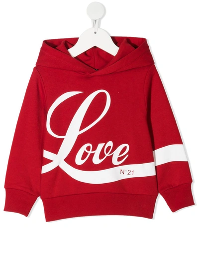 Shop N°21 Love Print Hoodie In Red