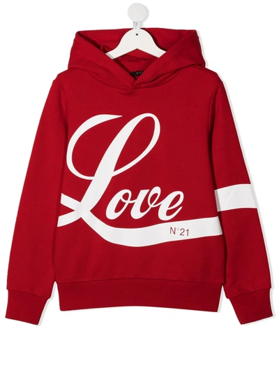 Shop N°21 Love Print Hoodie In Red