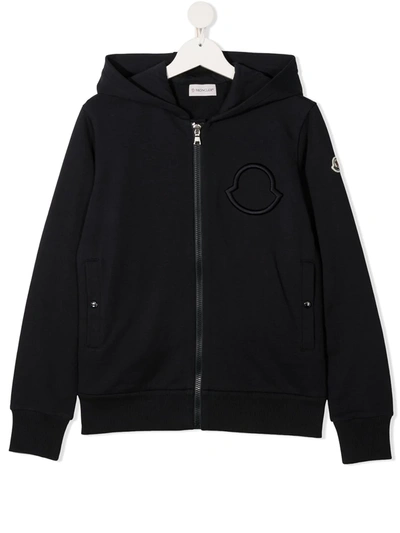 Shop Moncler Teen Logo Patch Hoodie In Blue