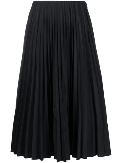 Shop Valentino Pleated High-waisted Midi Skirt In Black