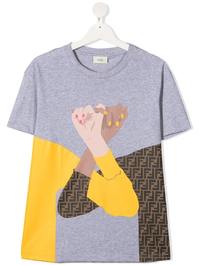 Shop Fendi Teen Pinky Promise-print T-shirt In Grey