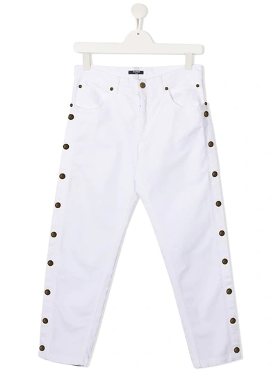Shop Balmain Teen Button-embellished Skinny Jeans In White