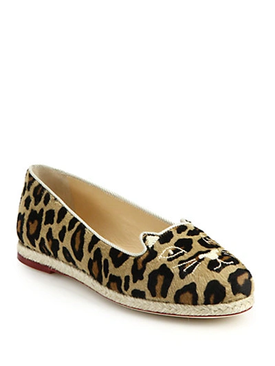 Shop Charlotte Olympia Capri Cat Leopard-print Calf Hair Espadrille Flats