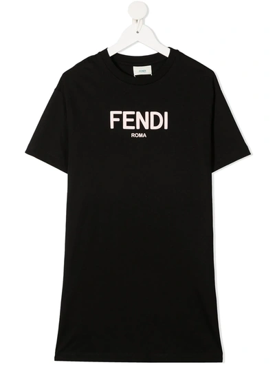 Shop Fendi Logo-print Cotton T-shirt Dress In Black