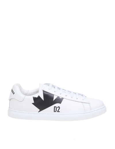 Shop Dsquared2 New Tennis Sneakers In White Leather In White/black