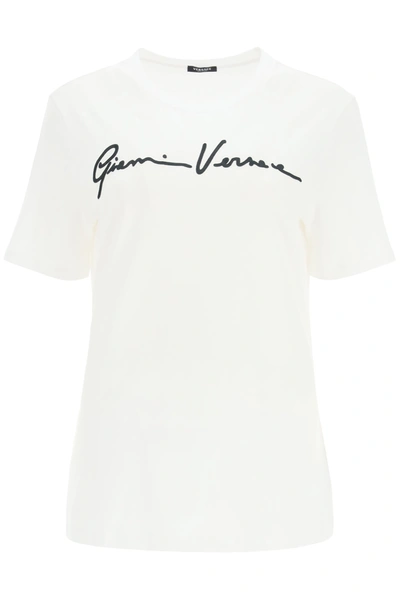Shop Versace Gv Signature T-shirt In Bianco  Nero