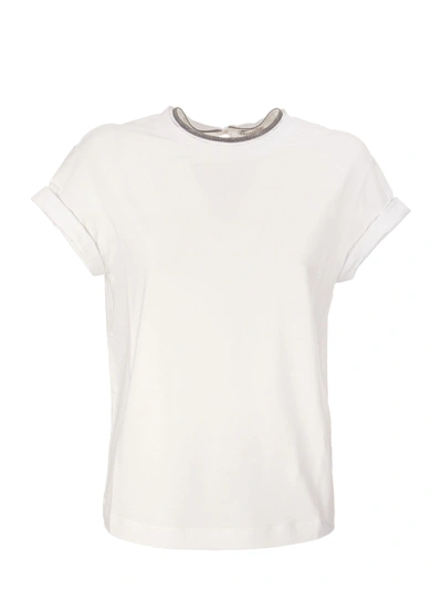 Shop Brunello Cucinelli Stretch Cotton Jersey T-shirt With Precious Faux-layering In White