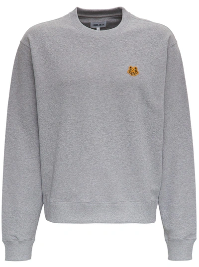Shop Kenzo Cotton Sweatshirt With Tiger Patch In Grey