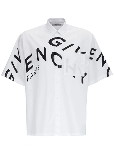Shop Givenchy Short Sleeved Cotton Shirt With Refracted Print In White
