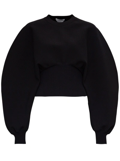 Shop Bottega Veneta Stretch Wool Sweater With Oversize Sleeves In Black