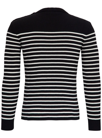 Shop Saint Laurent Striped Wool And Cotton Sweater In Black