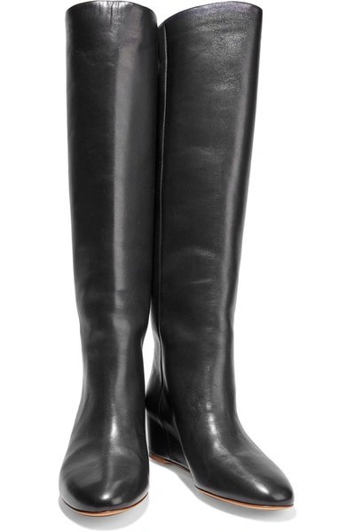 Shop Gabriela Hearst Catalina Leather Wedge Knee Boots In Black