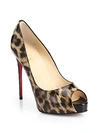 CHRISTIAN LOUBOUTIN New Very Prive Leopard-Print Patent Leather Peep-Toe Pumps
