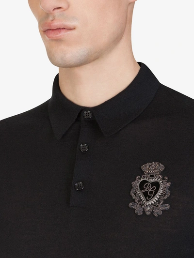 Shop Dolce & Gabbana Embroidered Logo Long Sleeved Polo Shirt In Black