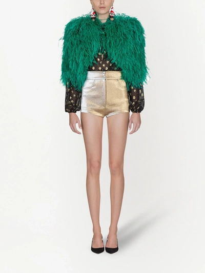 Shop Dolce & Gabbana Cropped Faux Fur Coat In Green