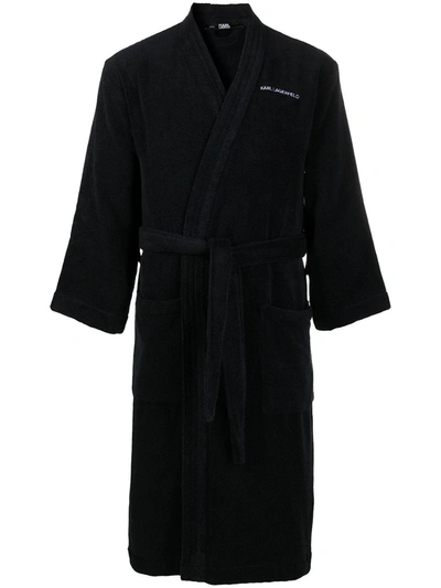 Shop Karl Lagerfeld Logo Bath Robe In Black