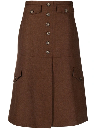 Shop Victoria Beckham Multi-pocket Midi Skirt In Brown