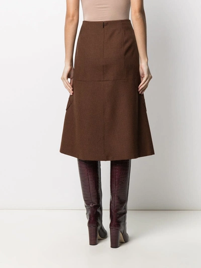 Shop Victoria Beckham Multi-pocket Midi Skirt In Brown
